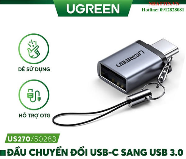 Đầu chuyển đổi otg usb type-c to usb 3.0 vỏ nhôm ugreen 50283 cao cấp