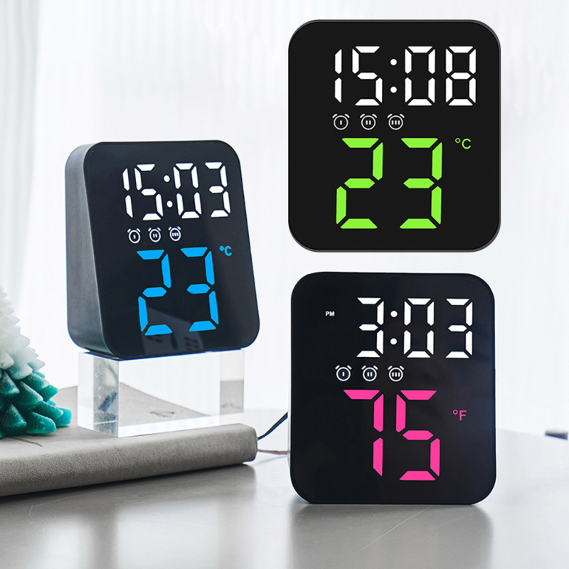 Led Electronic Digital Alarm Clock With Temperature Time Date Display 2 Levels Adjustable Brightness Bedside Clock For Home Decor