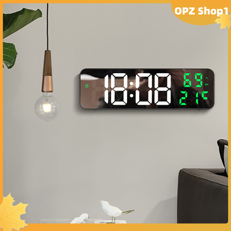 【Opz✨✨】 Đồng hồ treo tường kỹ thuật số LED màn hình lớn đồng hồ báo thức điện tử hiển thị nhiệt độ độ ẩm thời gian treo tường