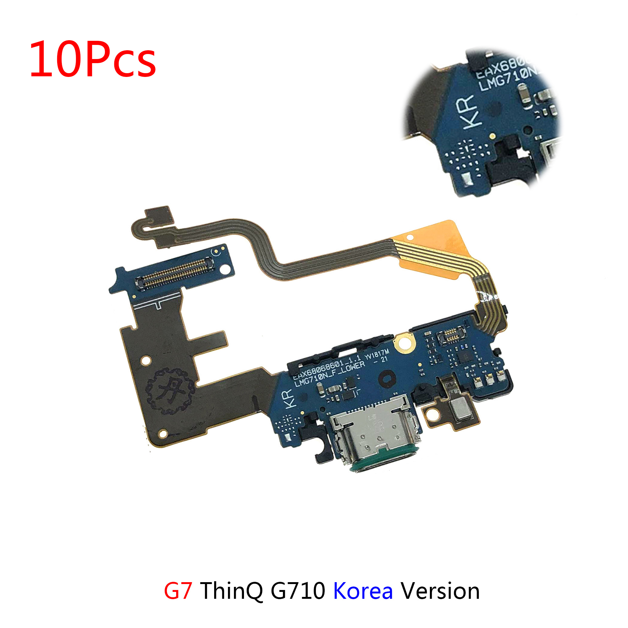 10pcs usb charger dock connector flex cable charging board for lg g6 g600 g7 thinq g710 with microphone connector repair parts
