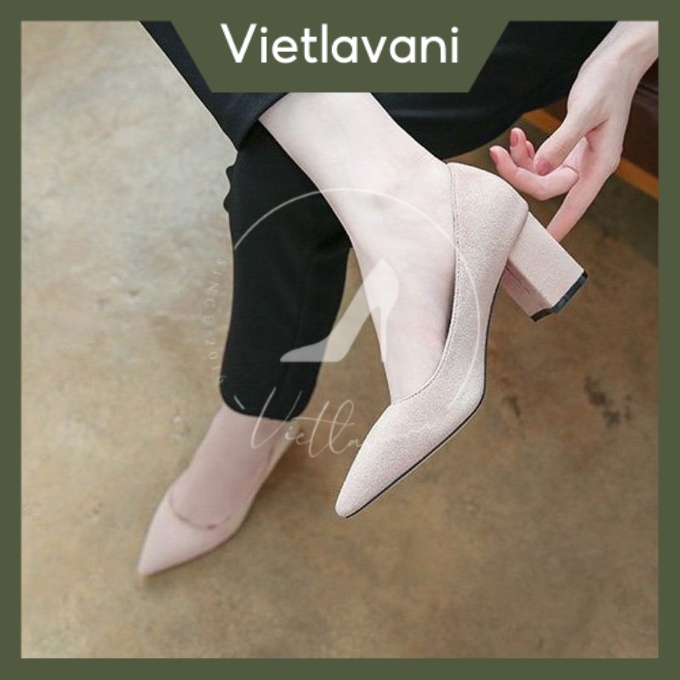 giày gót vuông 5 phân da lộn cao cấp siêu đẹp  SRLCC48