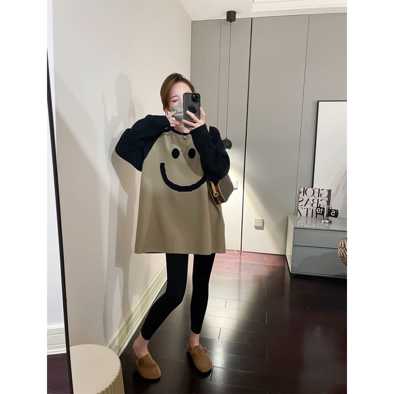 [Plus Size] (40-100kg) Áo Thun Tay Dài Oversized Cổ Tròn Cho Nữ