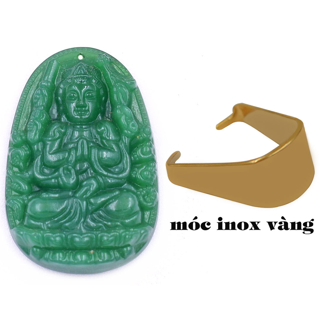 Mặt Phật Thiên thủ thiên nhãn đá Thạch anh xanh lá kèm vòng cổ dây dù - Quan âm nghìn tay nghìn mắt, Phật bà Quan âm