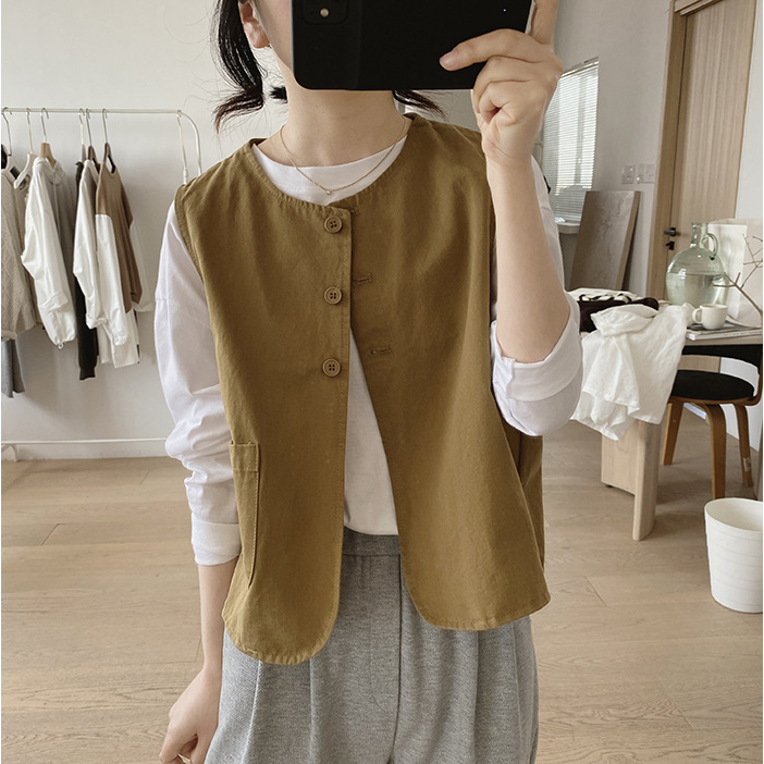 Áo gile nữ dáng basic chất kaki cực đẹp