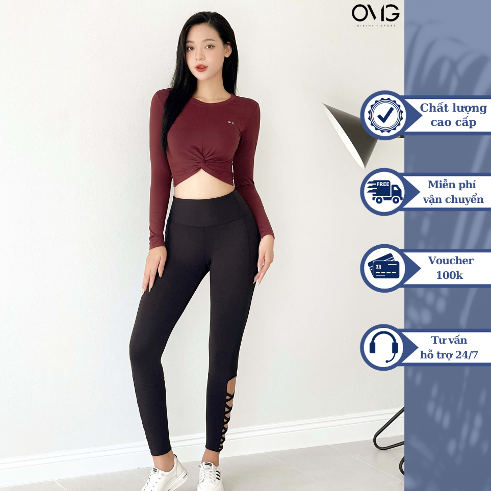 Áo tập nữ bikini passport kiểu tay dài xoắn eo - màu. đỏ boocdo - bg095_box