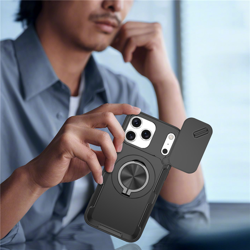 Case For IPhone 17 16 15 Max 14 Pro 13 12 11 Slide Camera Ring Stand Armor Anti-fall Protection Kickstand Covers_voghion.com