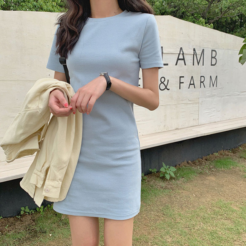 NICK New short-sleeved long T-dress candy-colored bottom missing elastic girl T-dress