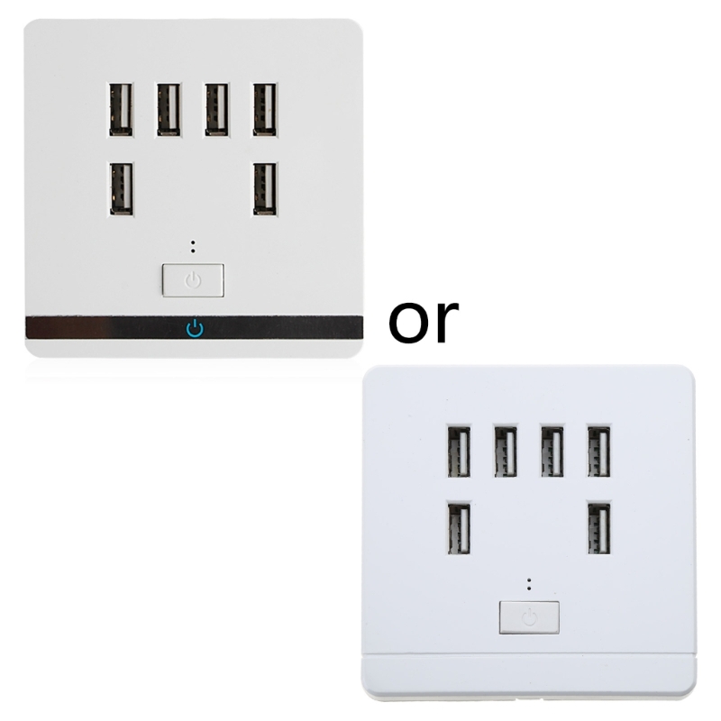 3.4A 6 Port USB Wall Charger Outlet Power Receptacle Socket Plate Panel Switch
