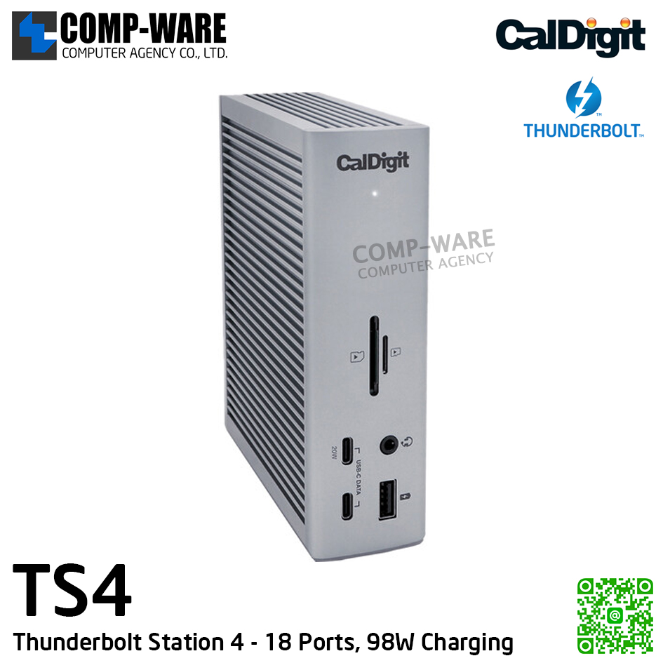Station d'accueil CalDigit TS4 Thunderbolt 4-18 Ports, Charge 98 W, 3 x  Thunderbolt 4 40 GB/s, 5 x USB-A, 3 x USB-C (10 GB/s), 2,5 GbE, écrans  Simples 8K ou Doubles 6K