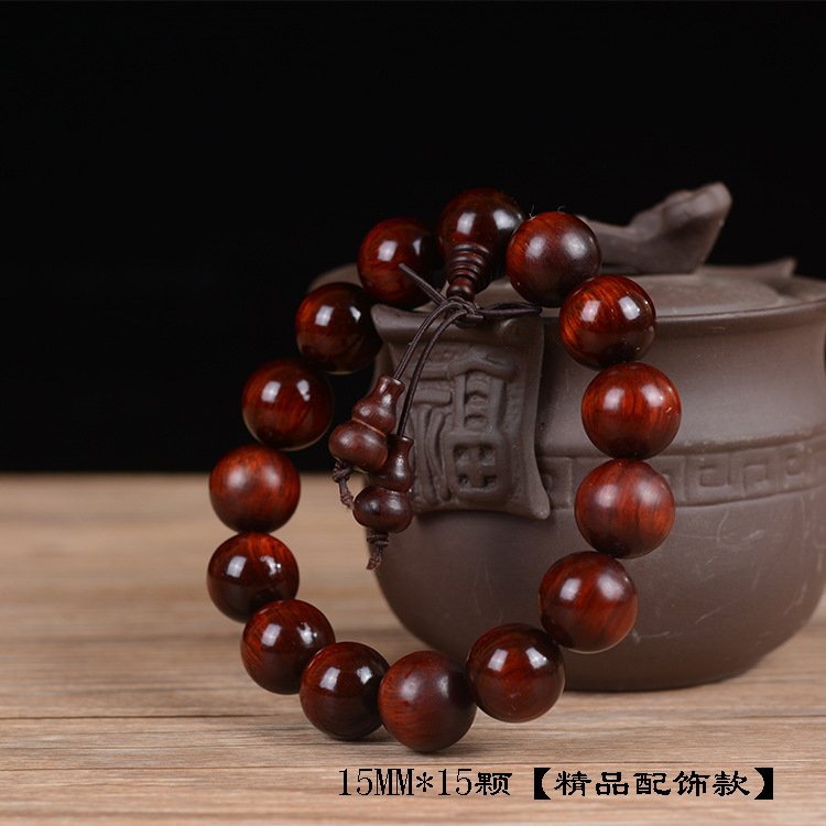 Sừng tê giác lá nhỏ gỗ đàn hương đỏ chuỗi hạt vòng tay 20 vòng tay chất liệu cũ mật độ cao trầm ngâm gỗ đỏ chuỗi hạt mân côi nhà máy wenwan