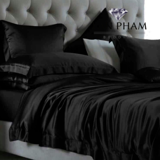 (Loại 1) Bộ Ga Gối Phi Lụa 4 Món Cao Cấp Lan Bedding Màu Đen