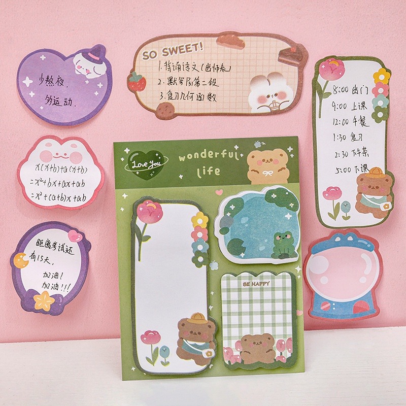 60Sheets 3 IN 1 Cute Animal Shape Sticky Notes Creative Message Memo Pads Hand Account Note Paper Student Stationery