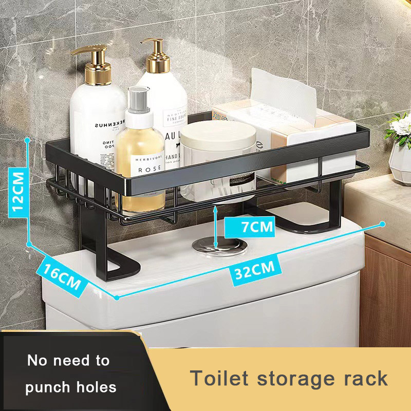 Multifunctional removable, punch-free toilet paper towel and debris storage rack above the toilet