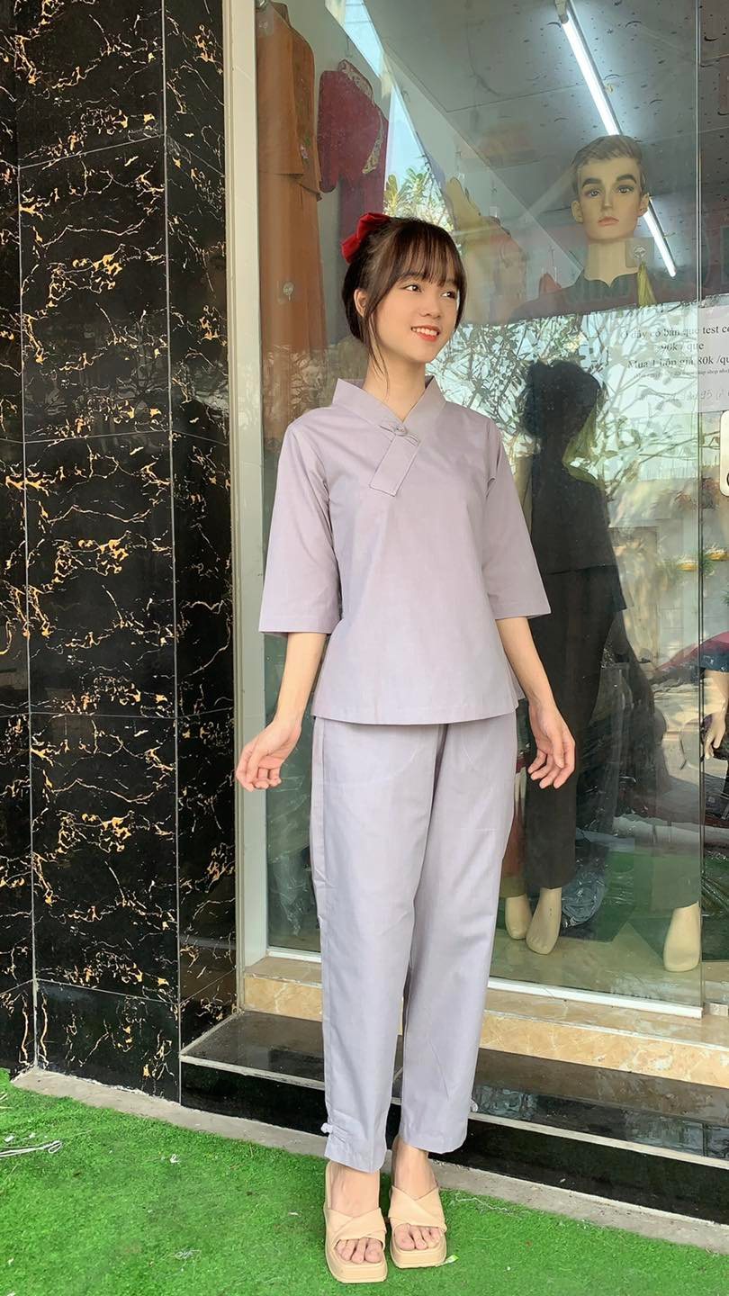 Đồ lam đi chùa - Cổ tim thắt nơ nhỏ