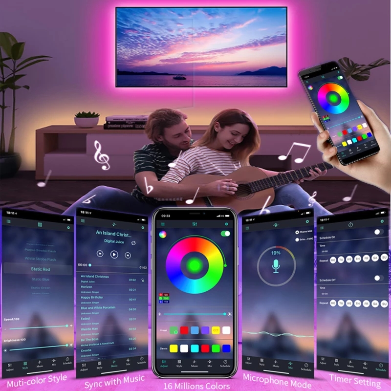 Led Strip Lights 5050 Rgb Color Changing 5v Usb Led Smart App Control ...