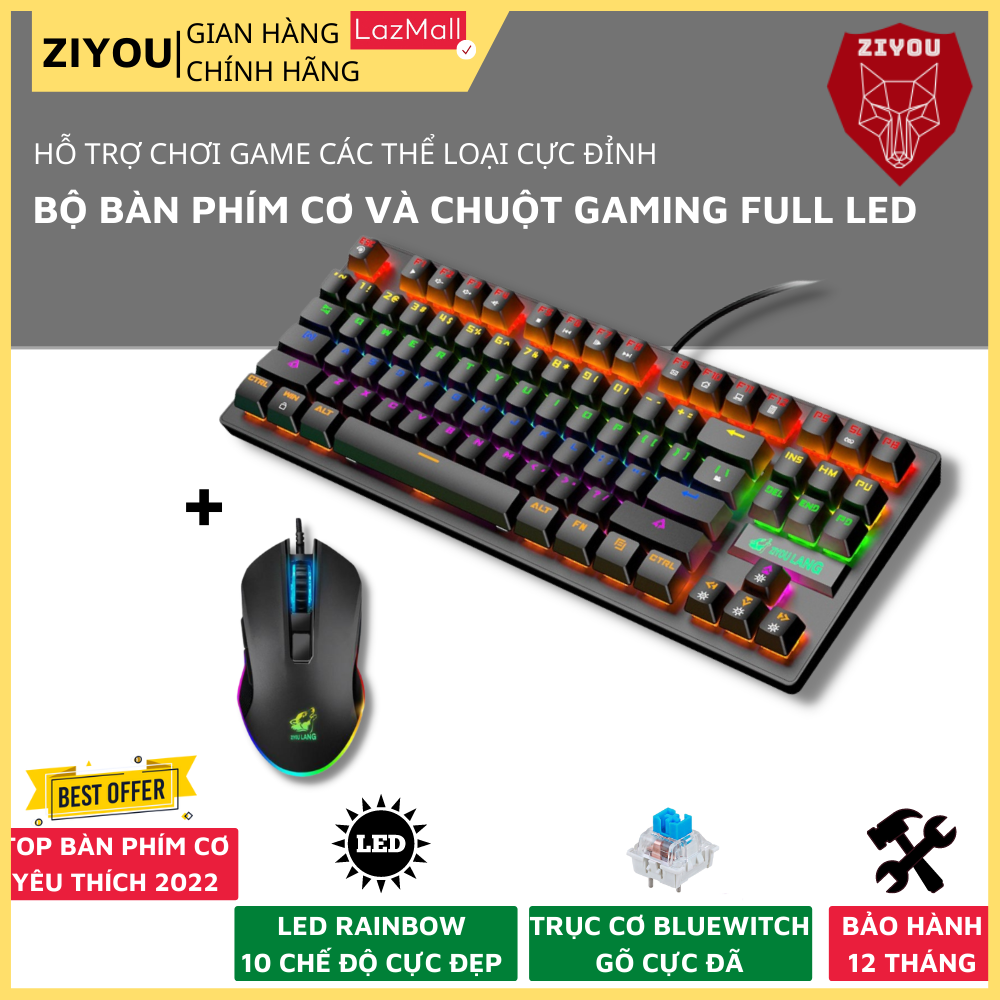 Bộ bàn phím cơ K2 pro và chuột V1 gaming ZIYOU cao cấp thumbnail