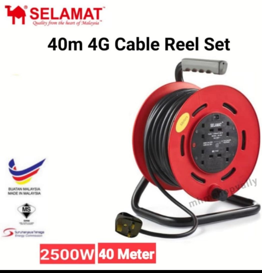 SELAMAT 40 Meter Portable Extension Cable Reel Plug Wire Heavy Duty