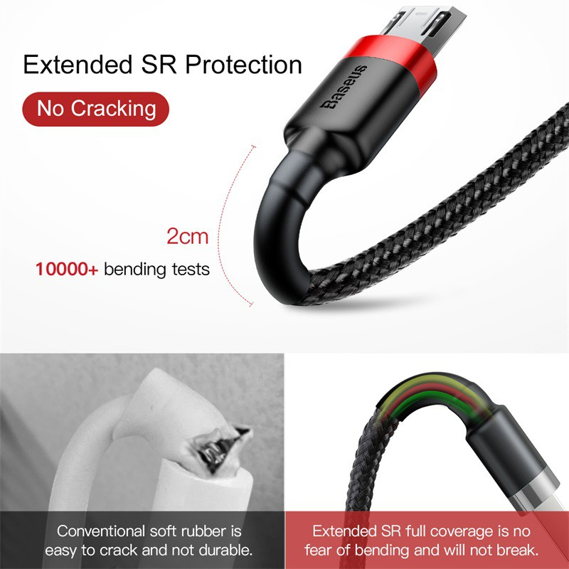 Cáp Sạc Baseus Cafule Micro USB dành cho Smartphone Android, Dây bọc dù siêu bền 1m/2m
