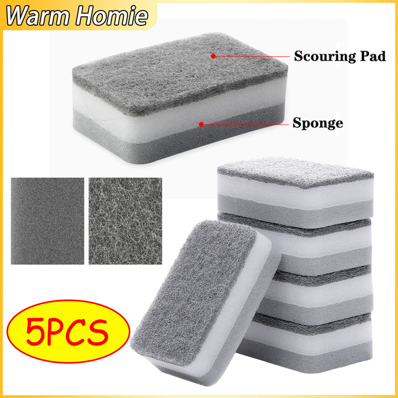 [Warm Homie] 5 Cái/bộ Miếng Bọt Biển Rửa Chén Hai Mặt Miếng Bọt Biển Ba Lớp Lau Chùi Kỳ Diệu Làm Sạch Nội Trợ Nhà Bếp Miếng Cọ Rửa