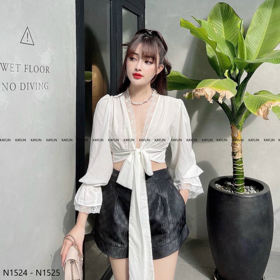 Áo Voan phối Ren cột nơ dễ Phối đồ,Áo Kiểu cột nơ,LY STORE
