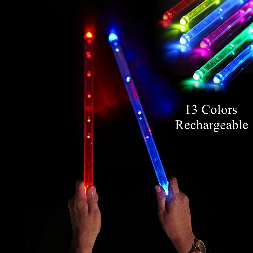 SLADE Rechargeable LED Light Up Drumsticks with Switch Durable Professional Cool Drumsticks 13 Colors Gradient Glow