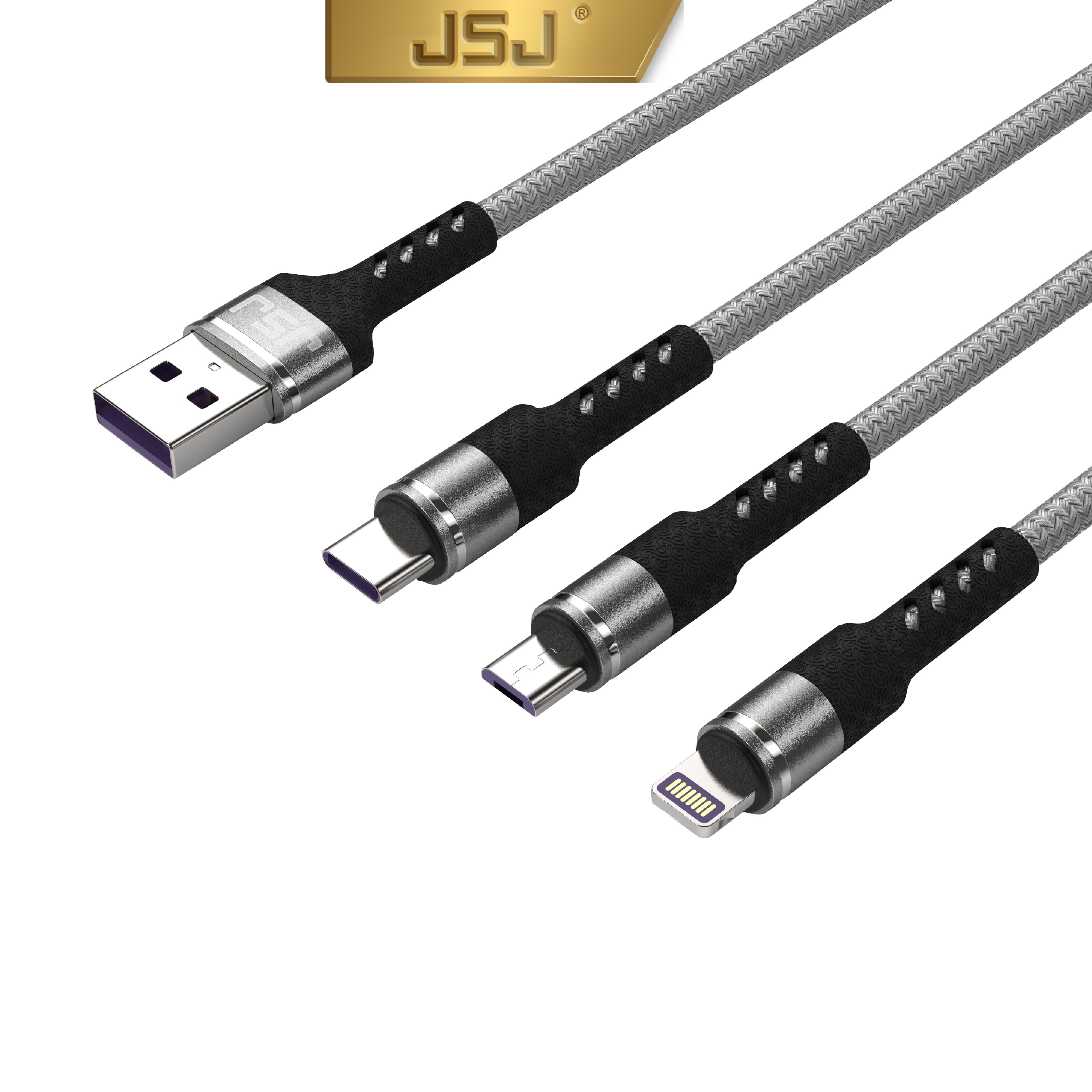 Cáp sạc nhanh 3 đầu (Type-C, Micro USB, Lightning) 3.0A JSJ USB-233 dài 1.2m