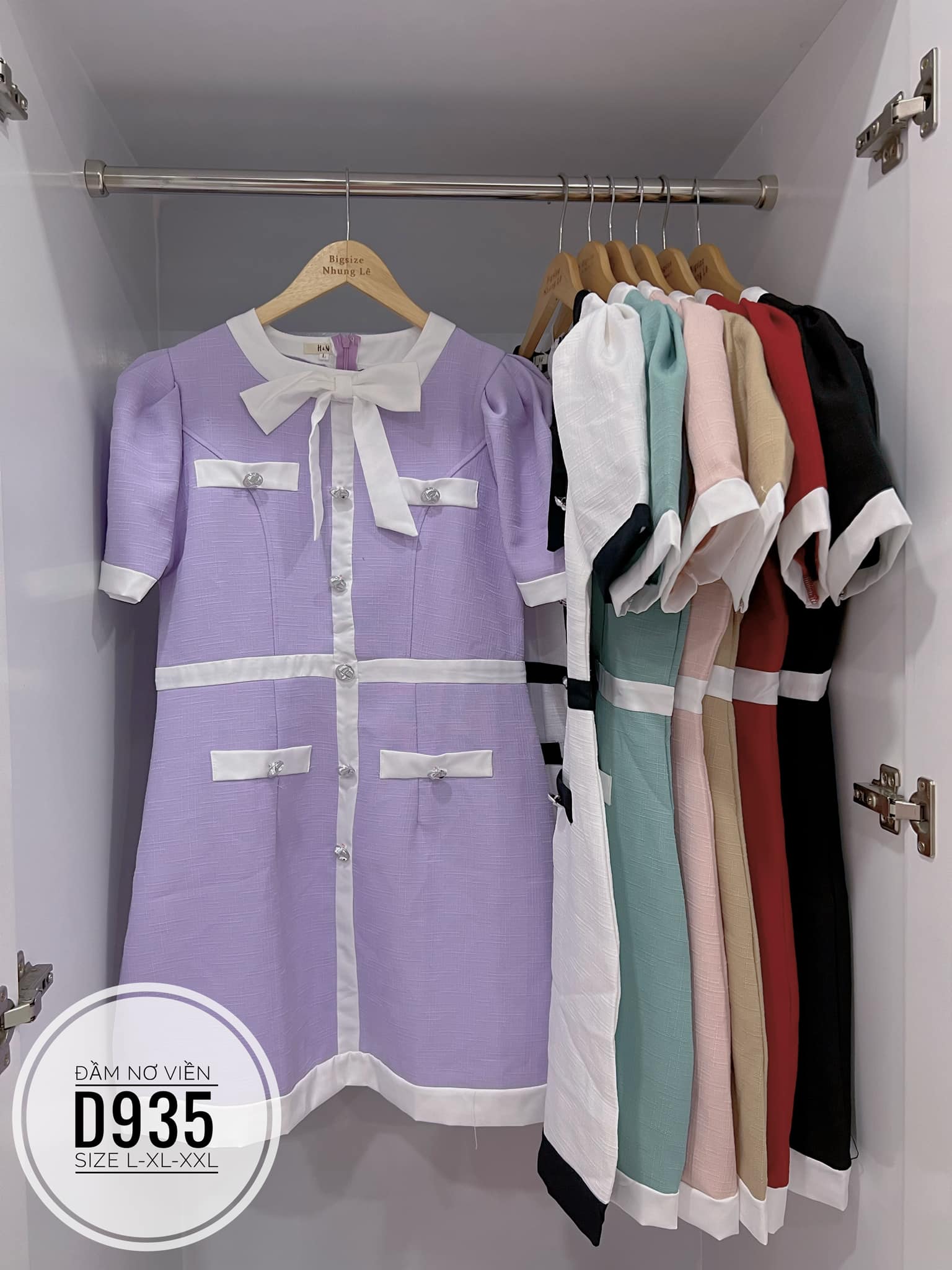 ĐẦM BIGSIZE GẤM NƠ VIỀN MÀU BASIC (L-2XL)