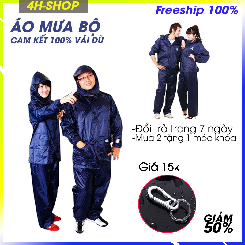 Áo Mưa Bộ Cao cấp Vải Dù Dày Chống Thấm Cao Cấp Đủ Size 1m45 đến 1m80 - Bền Rẻ Đẹp - sản phẩm có túi đẹp