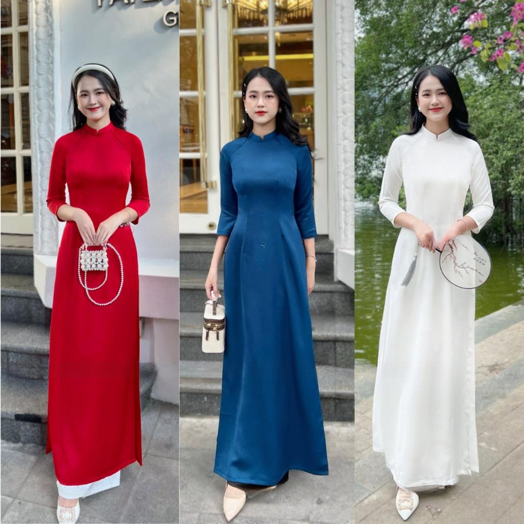 Áo dài truyền thống trơn lụa tây thi cao cấp co giãn 2 tà nhiều màu sắc thanh lịch, tôn dáng – Áo dài Mieso