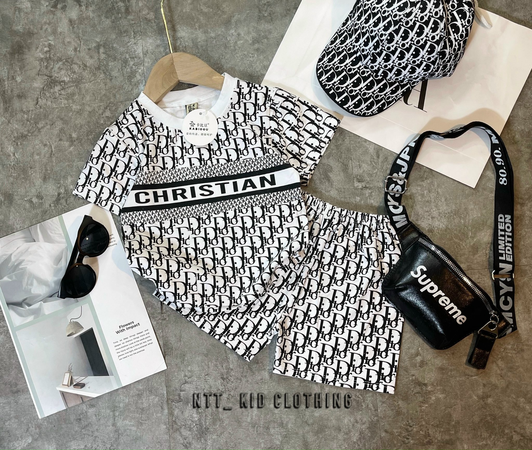 SÉT DIOR 3 CHI TIẾT COTTON KÈM MŨ BÉ DIỆN HÈ CỰC CHẤT