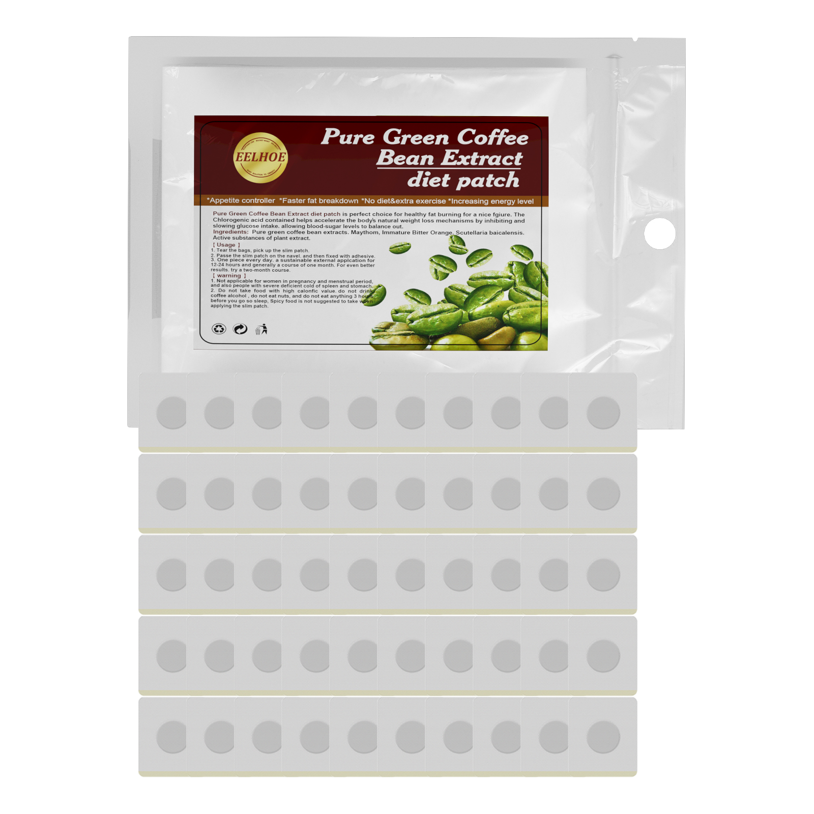 Eelhoe Extra Strong Slimming Navel Patch Pure Green Coffee Bean Extract Diet Patch Chinese Medicine Weight Loss Sticker Fat Burning Lose Weight Belly Waist Cellulite Plaster Slimming Product