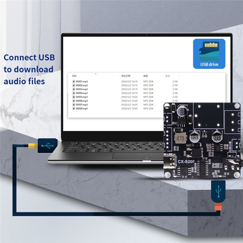 -S20F Standard Edition 20W MP3 Voice Broadcasting Module MCU Control Via USB to TTL Serial Port Trigger Custom Audio Support.
