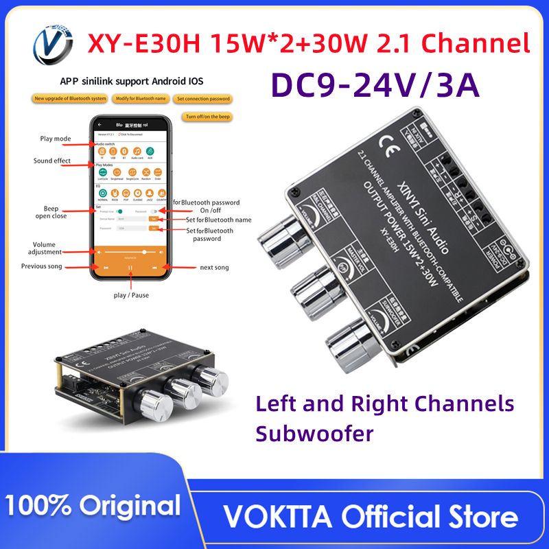 100% original voktta xy-e30h 2.1 channel 15w*2+30w amp digital amplifier bluetooth 5.0 stereo audio subwoofer amplifier