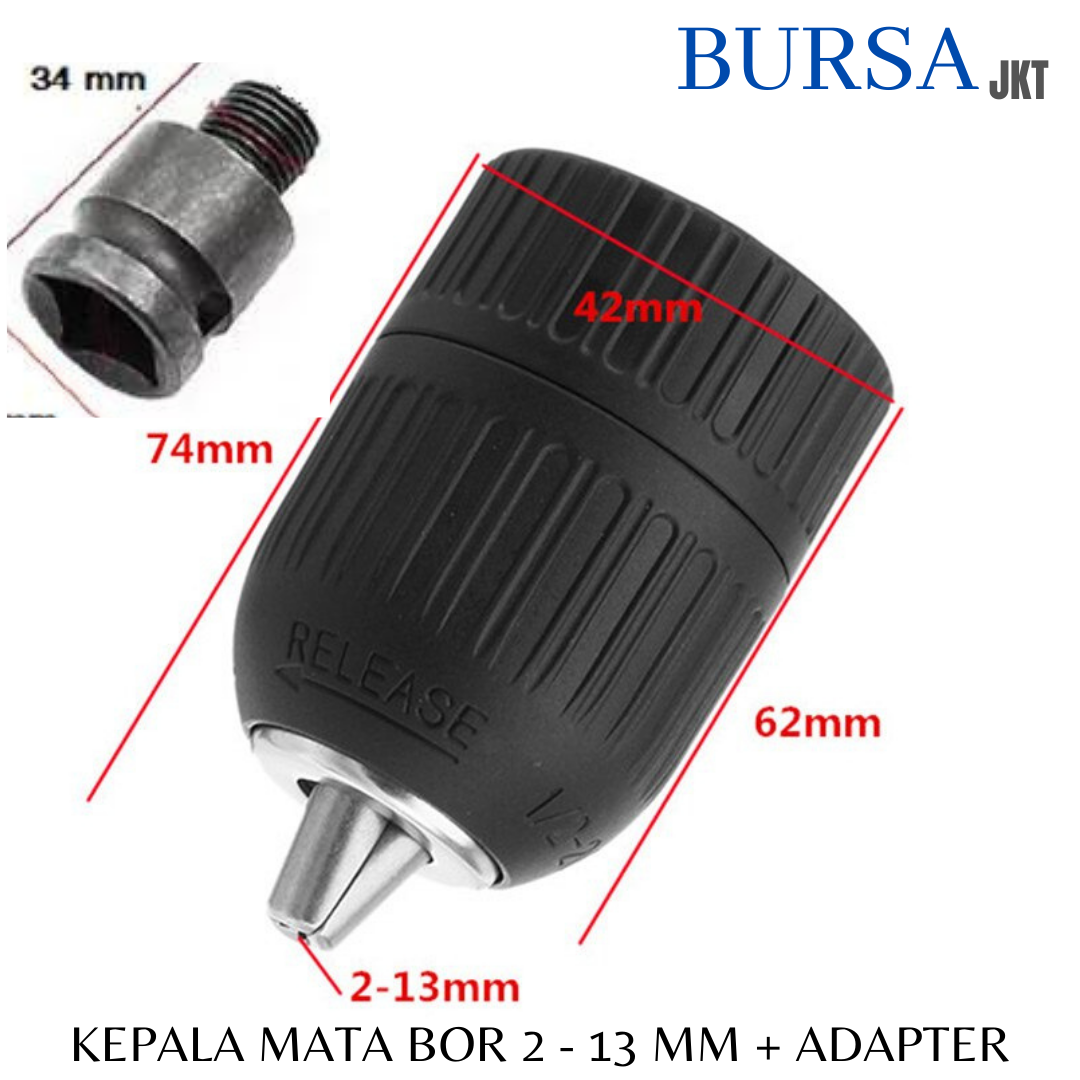 KEPALA BOR DRILL CHUCK 20 UMF 2 13 MM + ADAPTER KEPALA SOCKET HEX