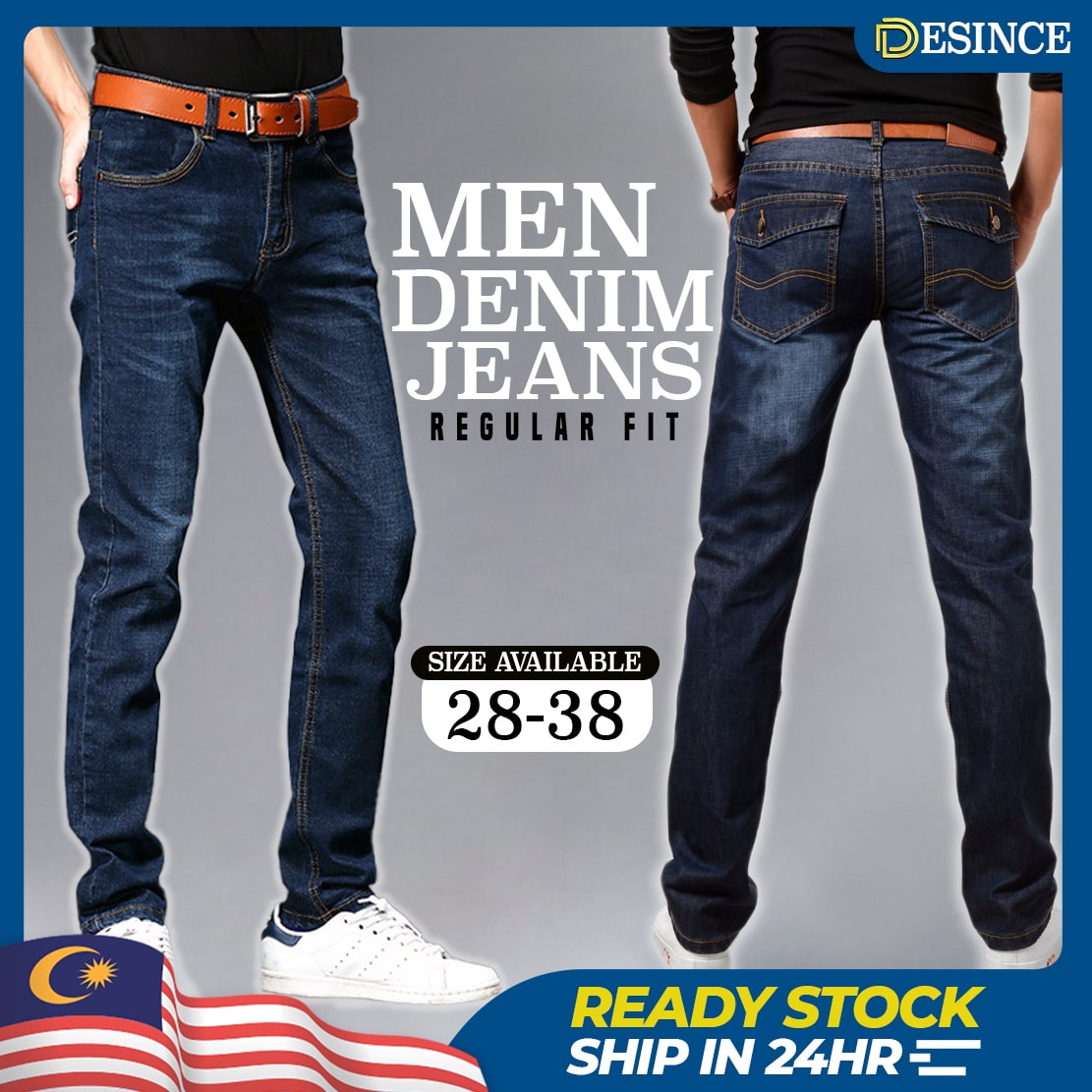 🇲🇾 DESINCE Men Denim Jeans Classic Long Pants Smart Casual Pant Plus ...