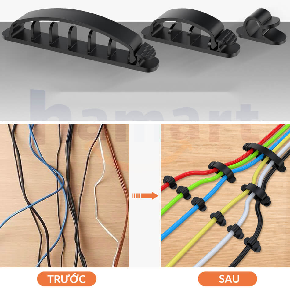 Vỉ 10 Móc Treo Dây Điện Có Chốt Hamart Kẹp Dây Điện Dán Tường Siêu Dính Sắp Xếp Không Gian Tiện Lợi