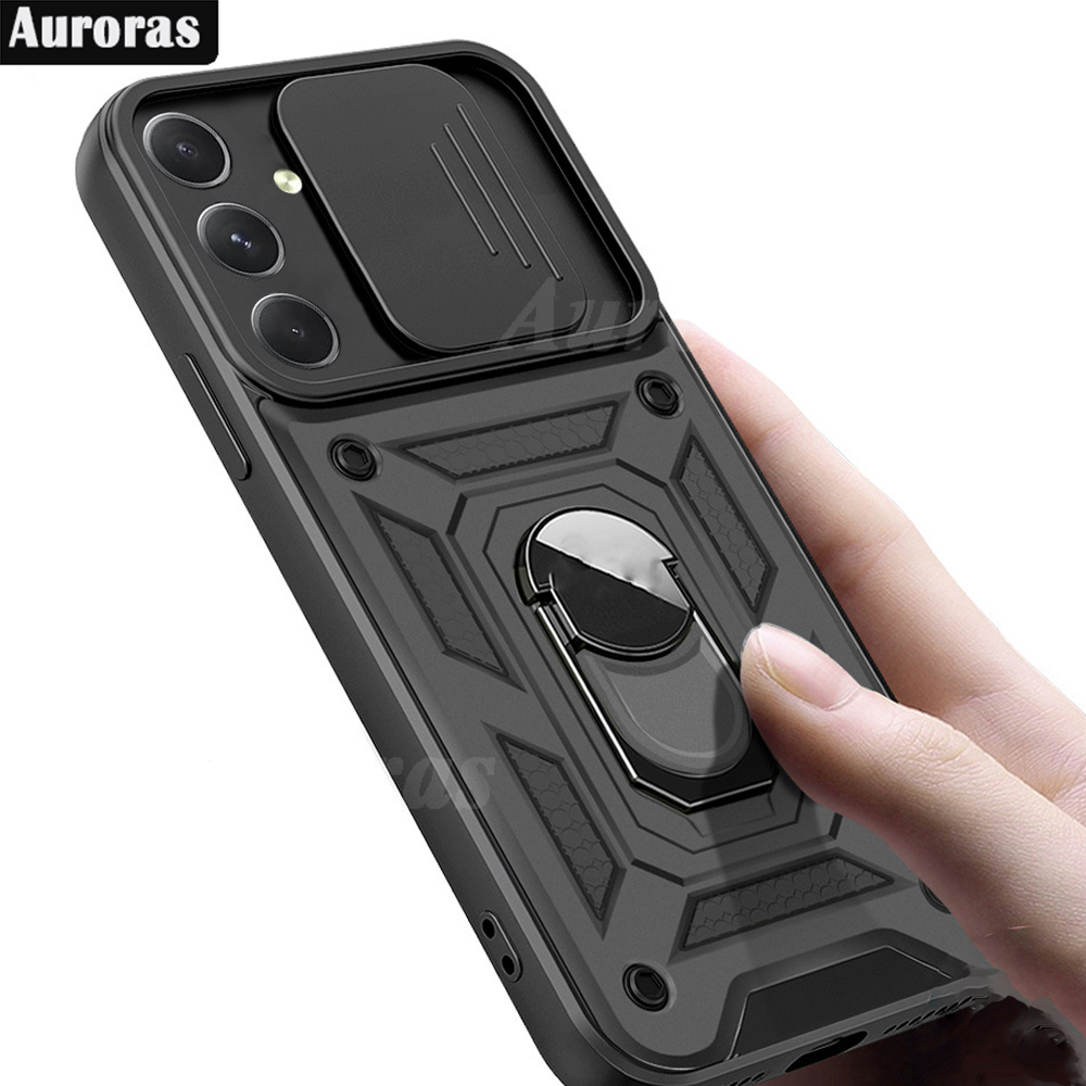 For Samsung Galaxy A16 Phone Case Camera Lens Protector Shockproof Armor Iron Metal Car Ring Kickstand Bracket Casing for Galaxy A16 Cover Casing HP. 