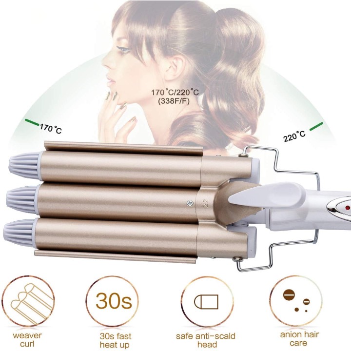 (HCM) MÁY BẤM TÓC GỢN SÓNG 3 TRỤC KEMEI 1010