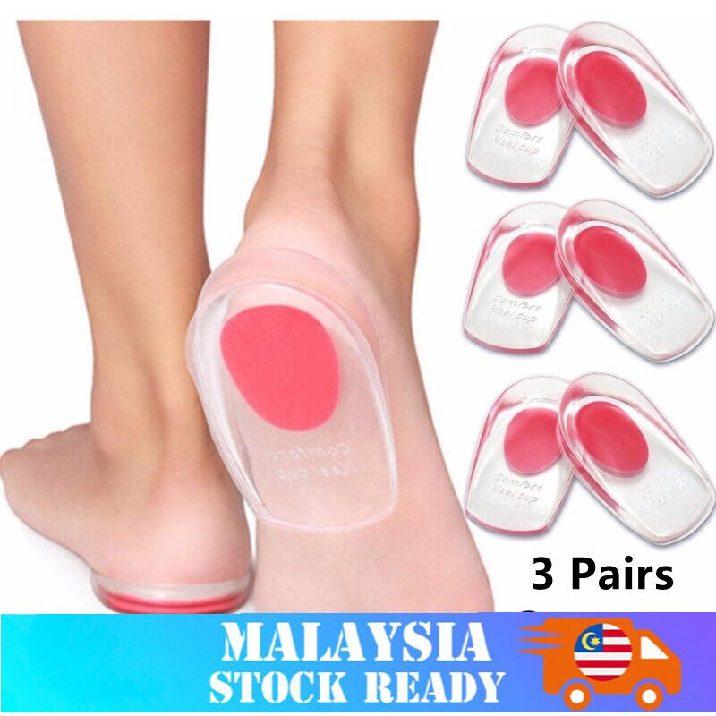 3 Pair (Size SmallMed) Gel Plantar Fasciitis Inserts Silicone Heel Cup Pads for Bone Spurs