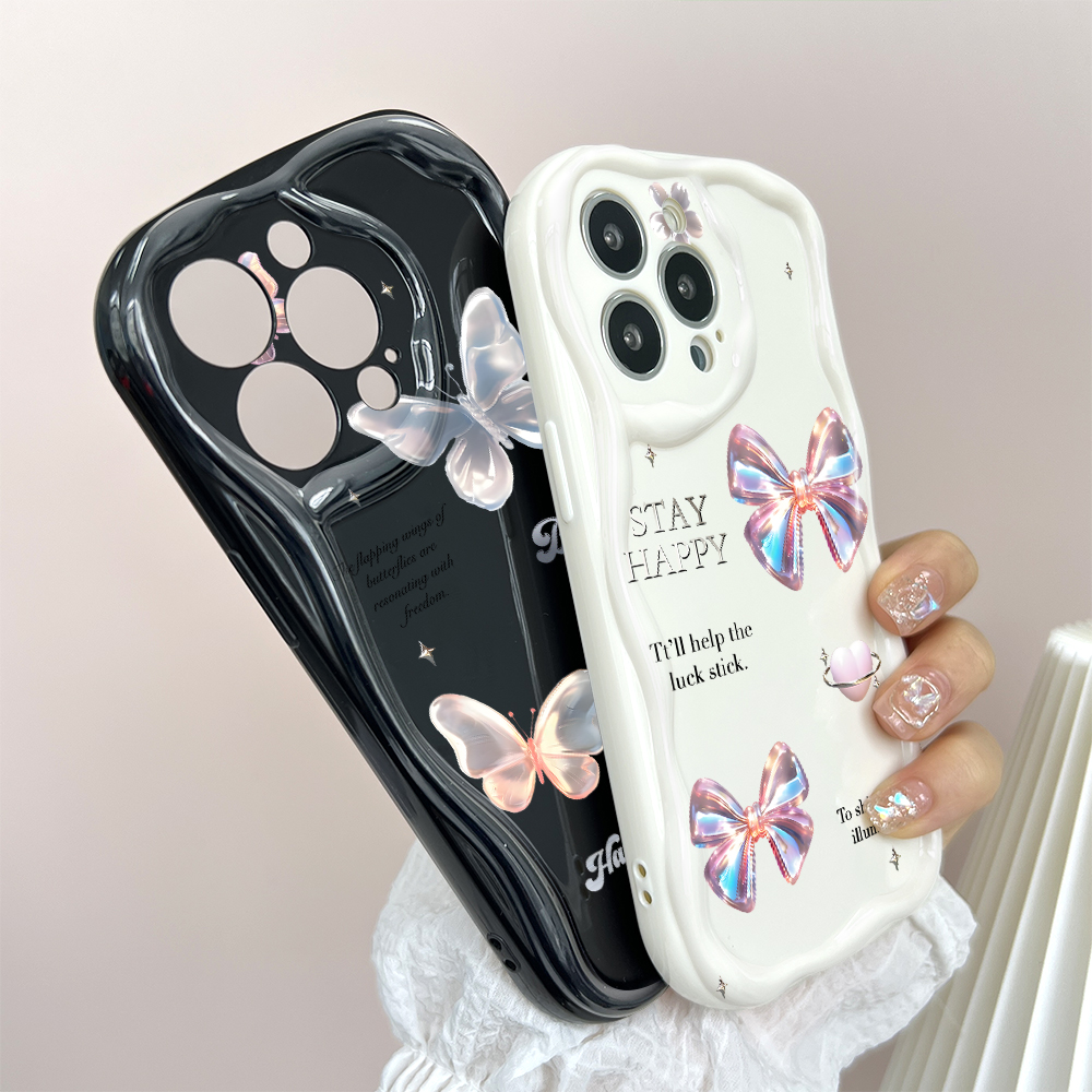 Jizetin for Redmi 9A Back Cover Luck Butterfly Bow Cream Wavy Edge Soft Silicone Phone Case. 
