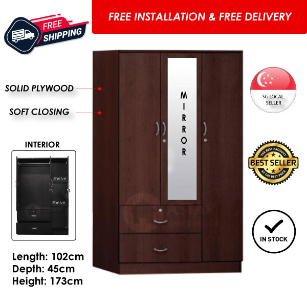 FURNITURE AMART 3 DOOR WARDROBE SOLID PLYWOOD SOFT CLOSE OPEN DOOR