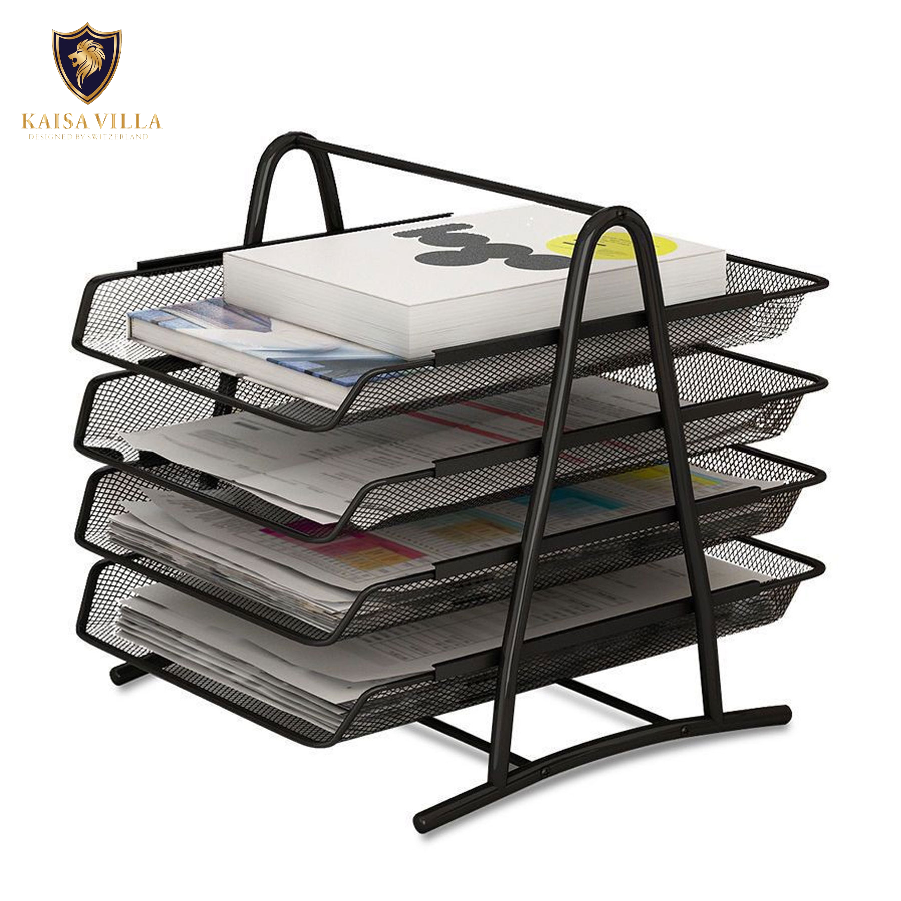 4Tier File Rack Metal Mesh Stackable Letter Tray ScratchResistant