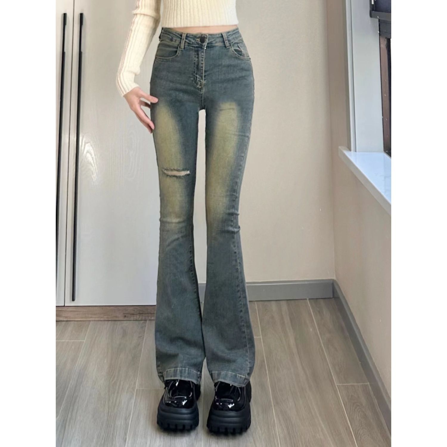Y2k hole Jeans for women girls Korean style high waisted pants