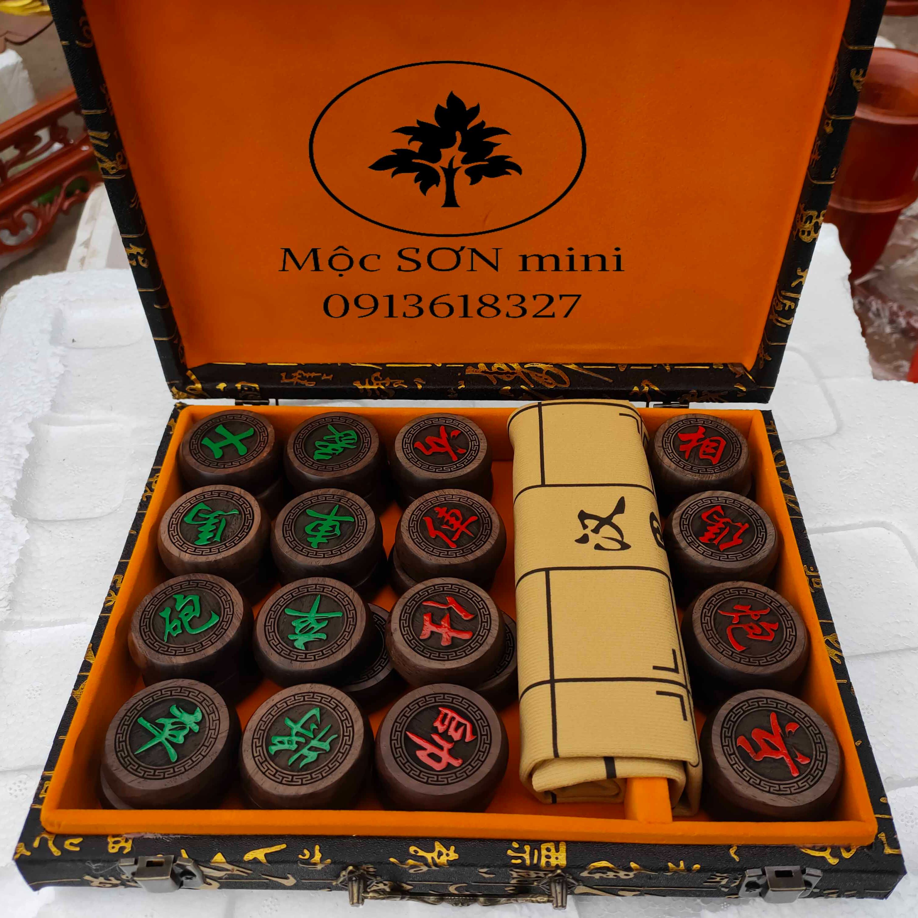 Vali cờ tướng gỗ 32 quân cờ gỗ mun,cặp cờ tướng,hộp cờ tướng cỡ to,quân cờ dày 1,8cm