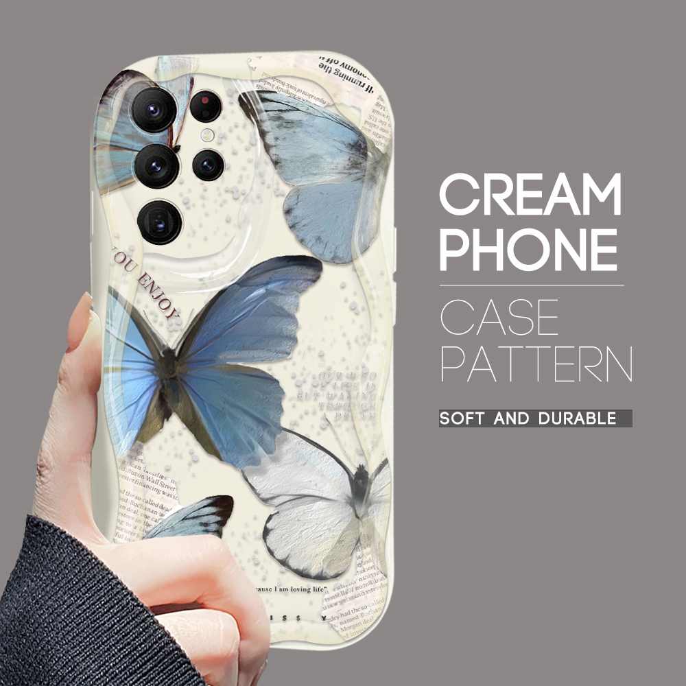 【Limited edition】 BILI for S20 S21 S23 FE S21 S22 S23 S24+ Ultra 5G Back Cover Butterfly Samples Pattern Cream Texture Wavy Soft Covers.
