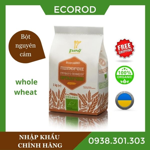 Bột mì nguyên cám hữu cơ (organic whole wheat flour) Erocod 1kg