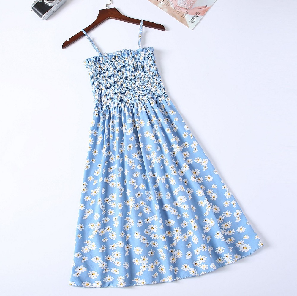 Đầm Hoa Cúc Xếp Ly Hai Dây  - New Thời Trang