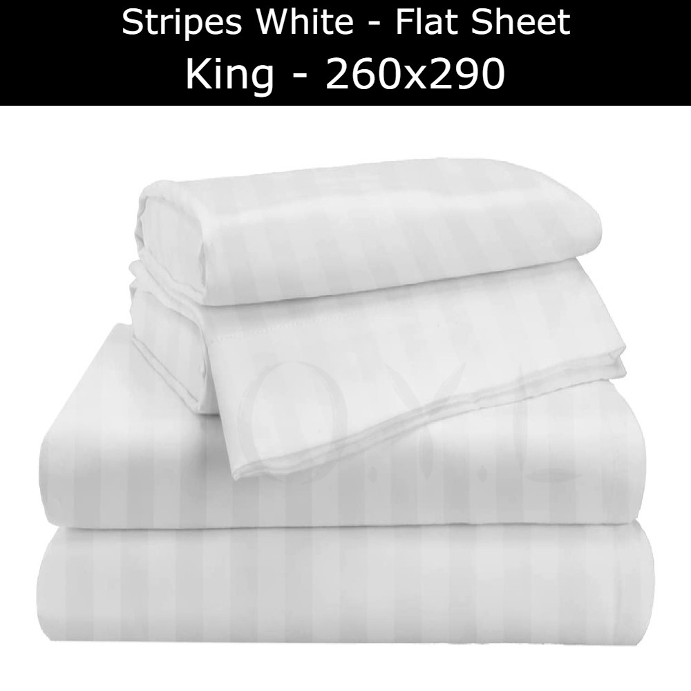 3CM Stripes White Flat Sheet / Bed Sheet Cadar ALL SIZE For Hotel