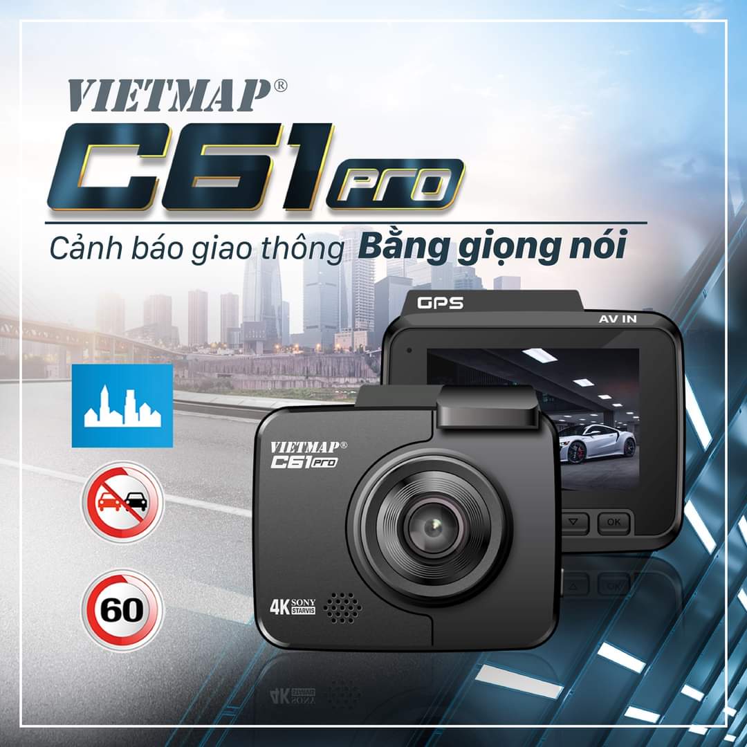 Cam hành trình Vietmap C61 Pro (Cảnh báo giao thông, độ nét 4K)