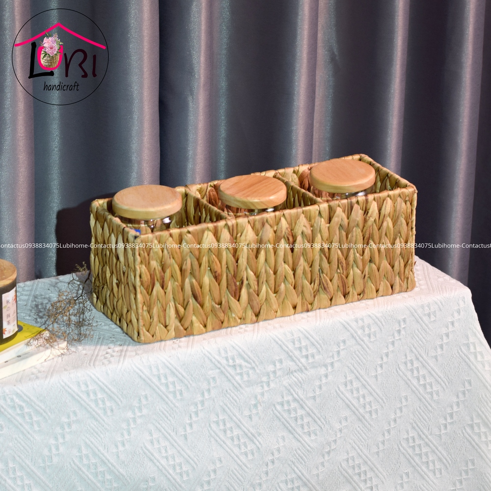 [Lubi Home] - Khay đựng đồ đan lục bình 3 ngăn - đơn giản, mộc mạc